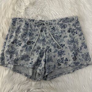 Lucky Brand womens gray blue floral lounge shorts M pull on comfort